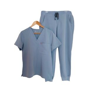 #13 FIGS ~ Light Blue Medical Grade Short Sleeve Uniform Set Drawstring Waist